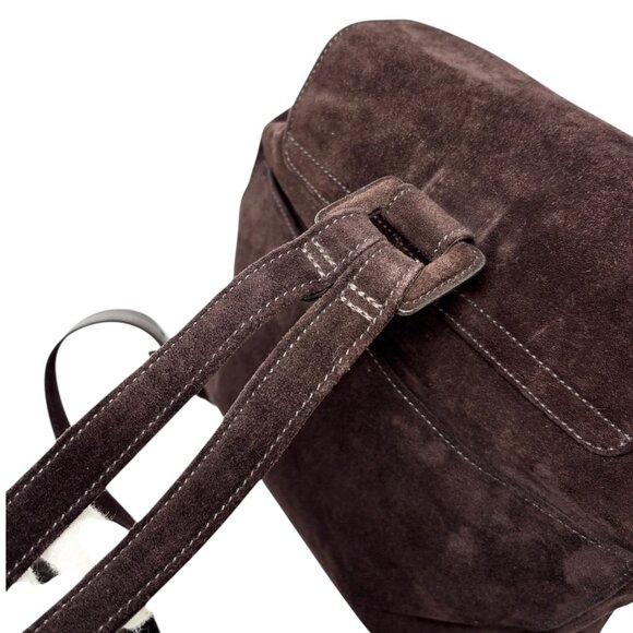 CHANEL Vintage CC Logo Suede Drawstring Flap Backpack Bag Stitch Brown [106223] - Picture 13 of 15